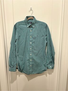 Vineyard Vines Green and White Check Button-Down Shirt
